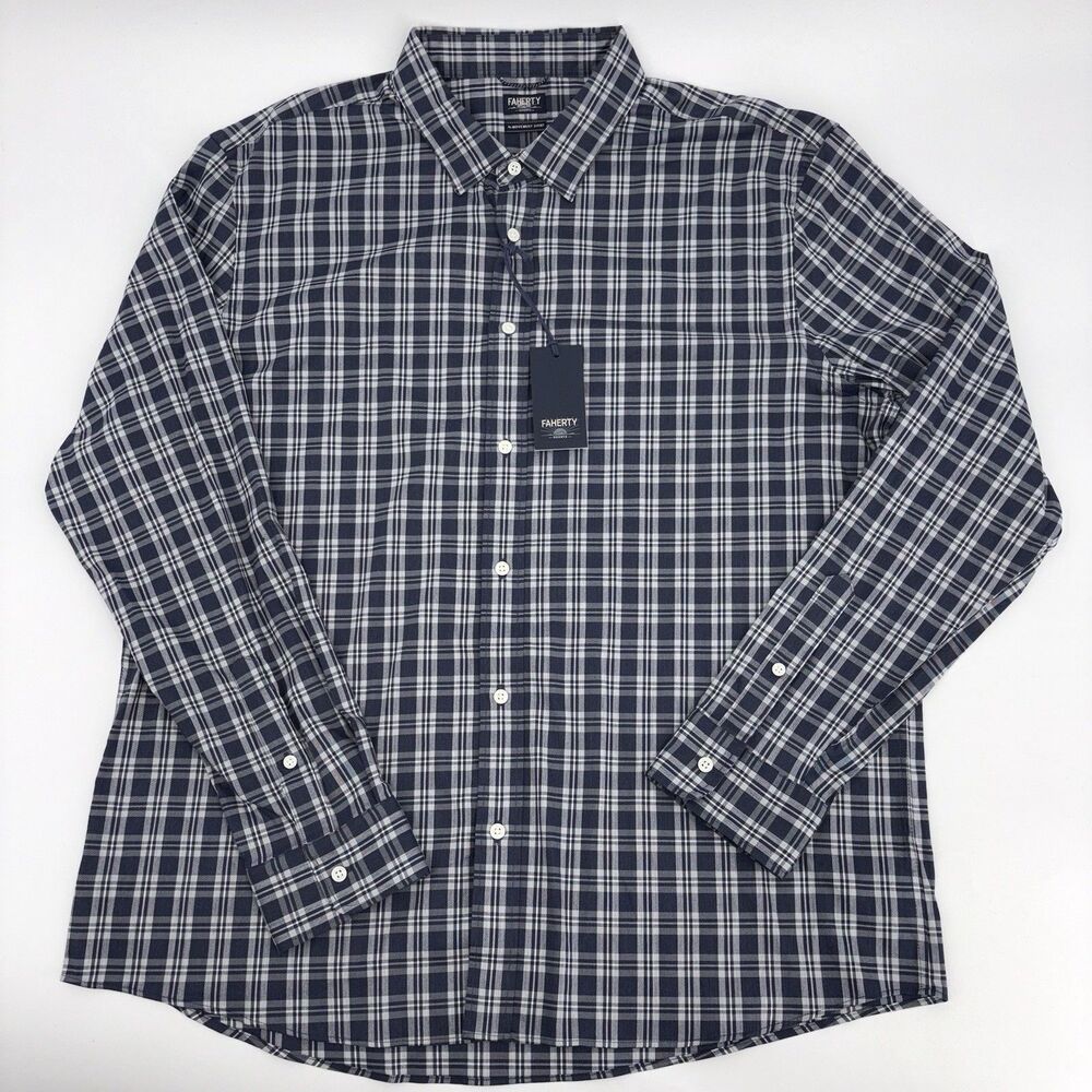 Faherty The Movement Button Up Down Shirt Mens XXL Plaid Office Work Performance